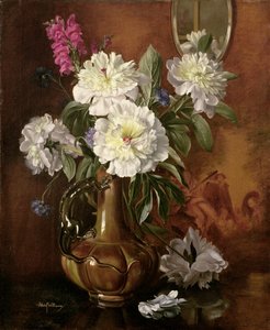 AB298 Pivoines blanches dans un vase victorien émaillé - Albert Williams