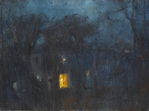Maison la nuit avec une seule fenêtre éclairée