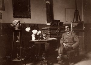 Le sculpteur Mario Pelagatti dans son atelier, Florence, 20/11/1920 (photo n/b)