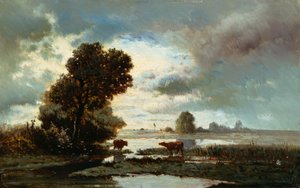 Pâturage au bord de la rivière - Alberto Pasini