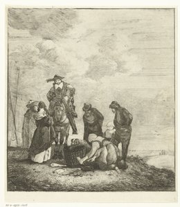 Poissonnière avec clients sur la plage - Albertus Brondgeest