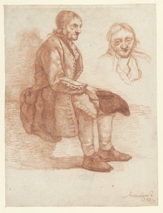 Vieil homme assis, vers la droite, la tête répétée - Albertus Brondgeest