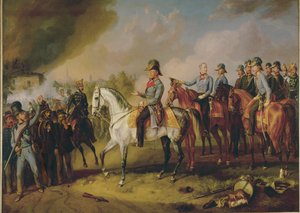 Le maréchal Johann Joseph Wenzel Radetzky et son état-major devant Milan ... (peinture sur toile) - Albrecht Adam