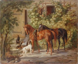 Chevaux au porche, 1843 - Albrecht Adam