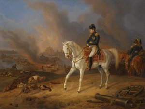 Napoléon Bonaparte devant la ville en flammes de Smolensk