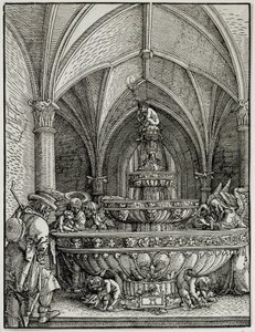La Sainte Famille à la fontaine. Gravure par Albrecht Altdorfer (1480-1538) - Albrecht Altdorfer