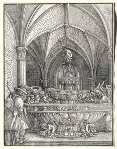 La Sainte Famille en fuite en Égypte à une fontaine - Albrecht Altdorfer