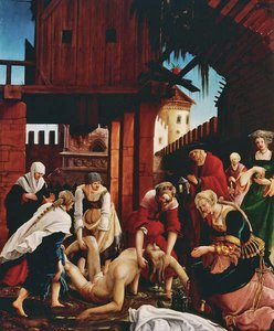 La découverte du corps du saint dans la Cloaca Maxima, du Retable de Saint Sébastien - Albrecht Altdorfer