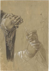 Mains et une tête de profil - Albrecht Dürer