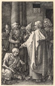 Pierre et Jean guérissant un mendiant boiteux dans le temple (Passion gravée) - Albrecht Dürer