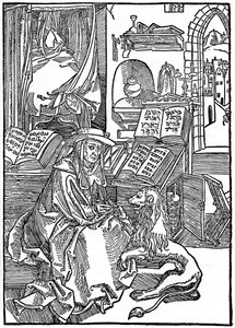 Saint Jérôme dans son étude retirant une épine de la patte d