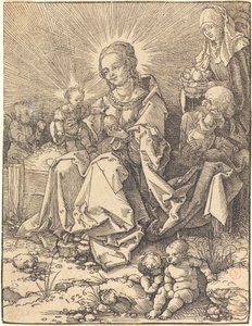 La Sainte Famille sur un banc herbeux