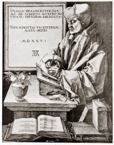 Érasme à son écriture - gravure par Albrecht Dürer reproduite au début du 20e siècle - Albrecht Dürer
