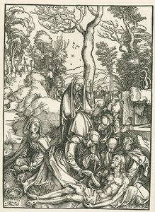 La lamentation pour le Christ, vers 1498-99 (gravure sur bois) - Albrecht Dürer or Duerer