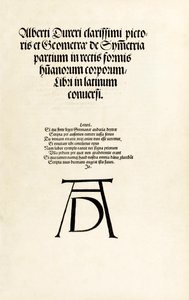 Page de titre avec le monogramme en bois de Durer de 