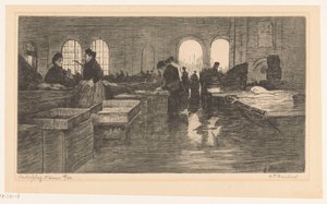 Intérieur du marché aux poissons sur le Nieuwmarkt à Amsterdam - Albrecht Felix Reicher (signed by artist)