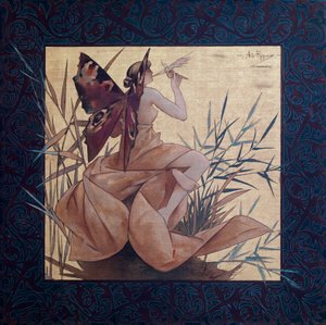 Composition avec nymphe ailée entre les roseaux - Peinture de Alexandre de Riquer i Ynglada (1856-1920) - Alejandro de Riquer