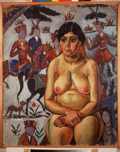 Femme nue devant un tapis persan