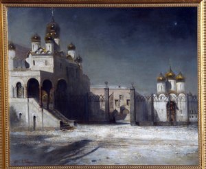 La place de la cathédrale dans le kremlin de Moscou, la nuit