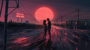 Couple au coucher de soleil rouge - Alena Aenami