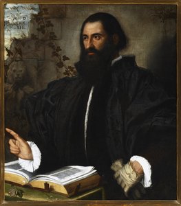 Portrait de Pietro Andrea Mattioli (Pierandrea Matthioli, Matthiole, Matthiolus (1501-1578), médecin et botaniste italien). Peinture de Alessandro Bonvicino dit il Moretto (1498-1554) - Alessandro Bonvicino Moretto
