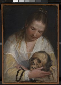Une jeune femme contemplant un crâne - Alessandro Casolani