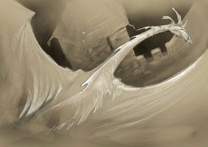 Créature fantastique : un dragon volant au-dessus d