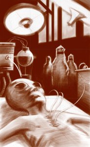Créature fantastique : un extraterrestre soumis à des tests en laboratoire. - Alessandro Lonati
