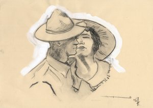 Première Guerre mondiale 1914-1918 : soldat américain quittant sa fiancée pour aller au combat. Dessin par Alessandro Lonati - Alessandro Lonati