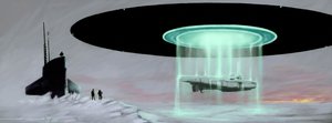 Rencontre au pôle Nord entre un sous-marin U-boot et une soucoupe volante (OVNI, UFO ou extraterrestre) pour la restitution d