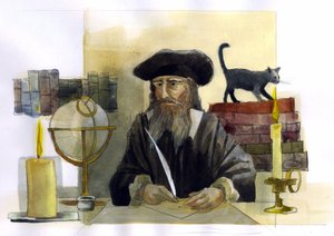 Portrait de Michel de Notre Dame (Nostradamus) astrologue anglais - Portrait de Nostradamus, Michel de Notre Dame (1503-1566) astrologue et médecin français Illustration par Alessandro Lonati - Alessandro Lonati