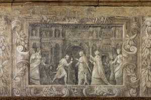 Fresque monochrome reproduisant des productions théâtrales - Alessandro Maganza