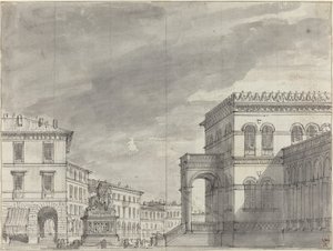 Place avec un monument équestre et un palais - Alessandro Sanquirico