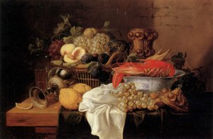 Nature morte aux fruits avec homard