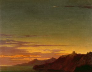 Fin de journée : Coucher de soleil sur la côte, vers 1768-75