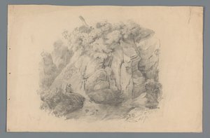 Paysage avec un homme assis près d