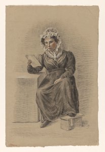 Femme assise avec le pied sur un tabouret, lisant une lettre - Alexander Cranendoncq