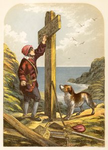 Robinson Crusoé érige un poteau sur le rivage - Alexander Francis Lydon