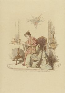 Femme lisant une lettre à une table