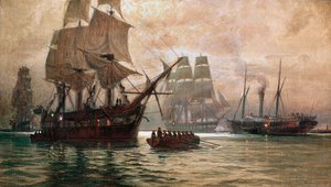 Navires autrichiens pendant le blocus de Venise ... (peinture sur toile)