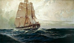 La frégate autrichienne Novara en mer ...