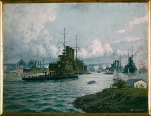 Le port naval autrichien de Pola ... (peinture sur toile)