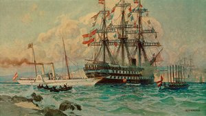 Le yacht autrichien Fantasie et le paquebot Kaiser ... (peinture sur toile)