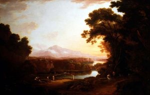 Paysage italianisant avec paysans dansant
