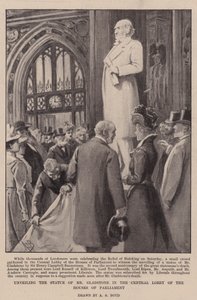 Dévoilement de la statue de M. Gladstone dans le hall central du Parlement