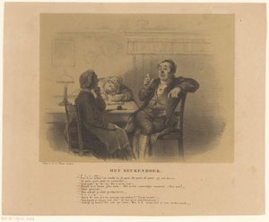Homme et femmes à table (Le livre de cuisine, titre sur l