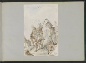 Le Père Temps avec une faux dans un paysage