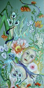 Femme en fleurs et oiseaux - Alexandra Higgins