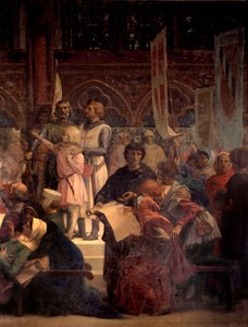 Le roi Louis IX dit Saint Louis (1214-1270) rendant justice. Peinture d