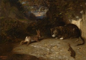 Chat, belette et lapin - Alexandre Gabriel Decamps